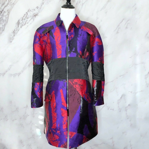 Risto Red Purple Splatter Metallic Zip Up Jacket